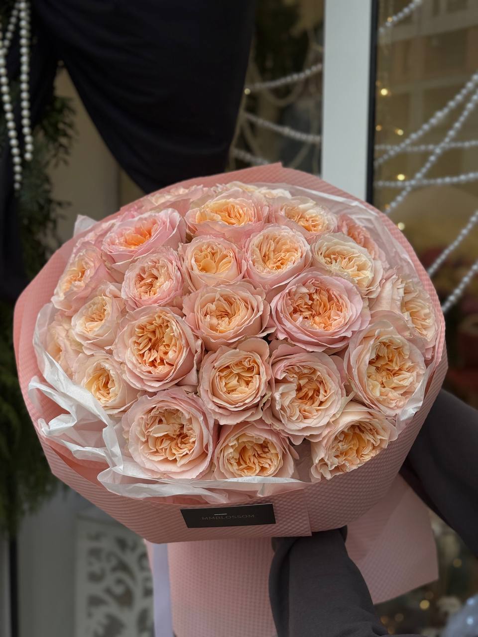 “Peach Blush Garden Rose Bouquet”