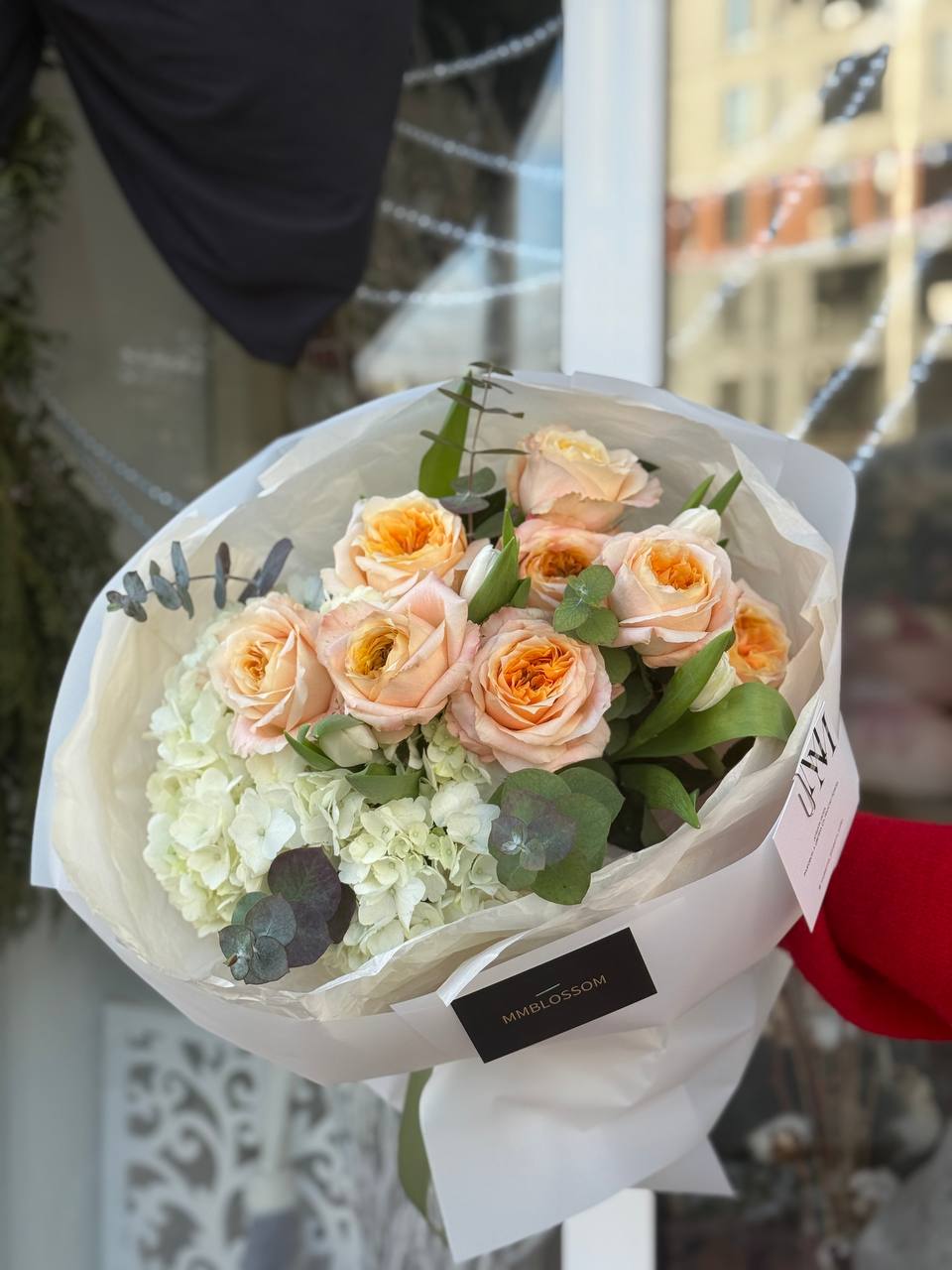 Peach Rose & White Hydrangea Bouquet